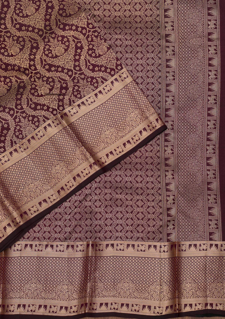 Brown Zariwork Pure Silk Saree