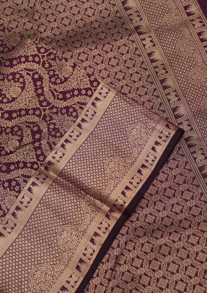 Brown Zariwork Pure Silk Saree