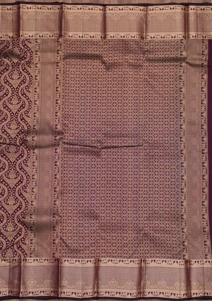 Brown Zariwork Pure Silk Saree