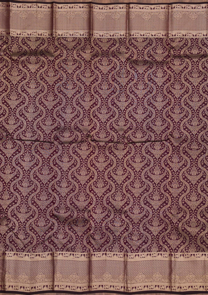 Brown Zariwork Pure Silk Saree