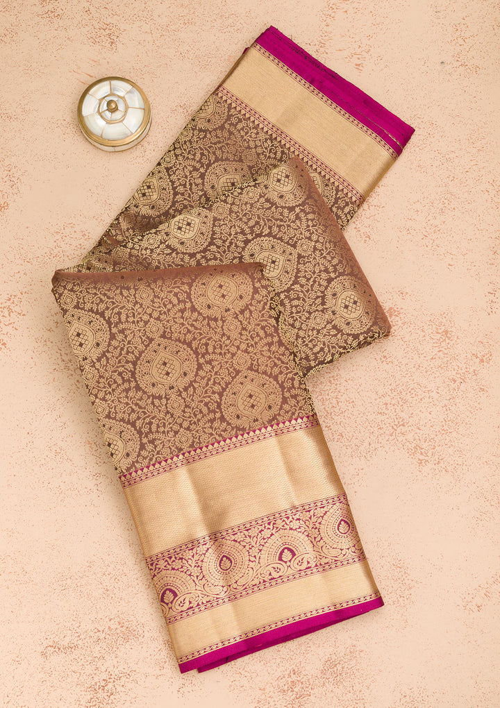 Brown Zariwork Pure Silk Saree