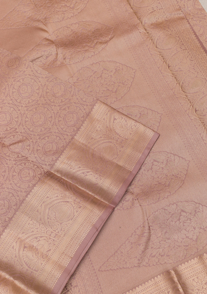 Light Brown Zariwork Kanjivaram Pure Silk Saree
