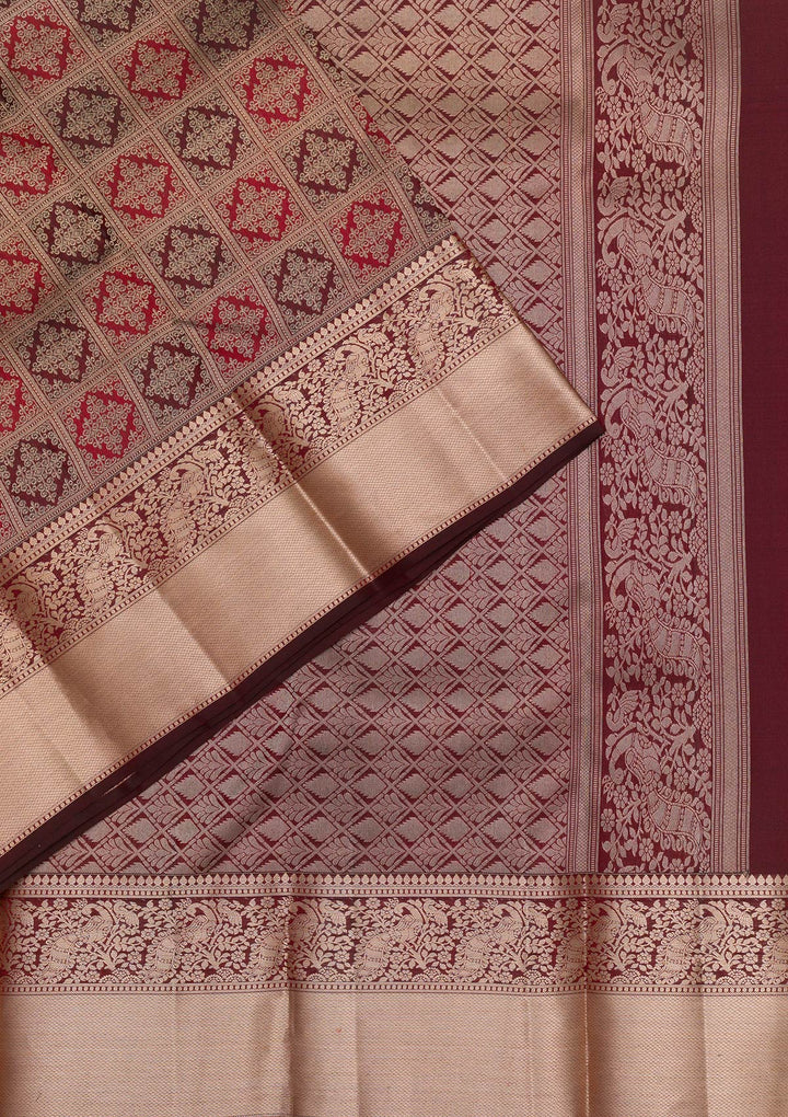 Brown Zariwork Pure Silk Saree