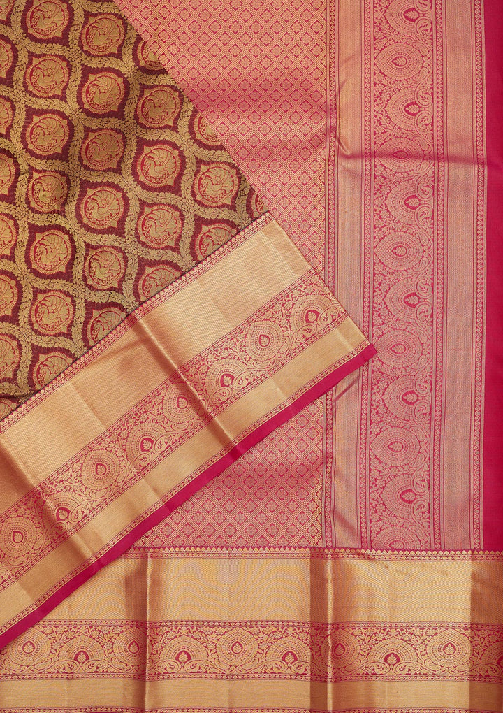 Brown Zariwork Pure Silk Saree