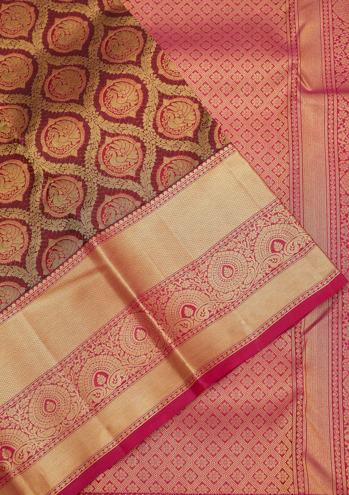 Brown Zariwork Pure Silk Saree