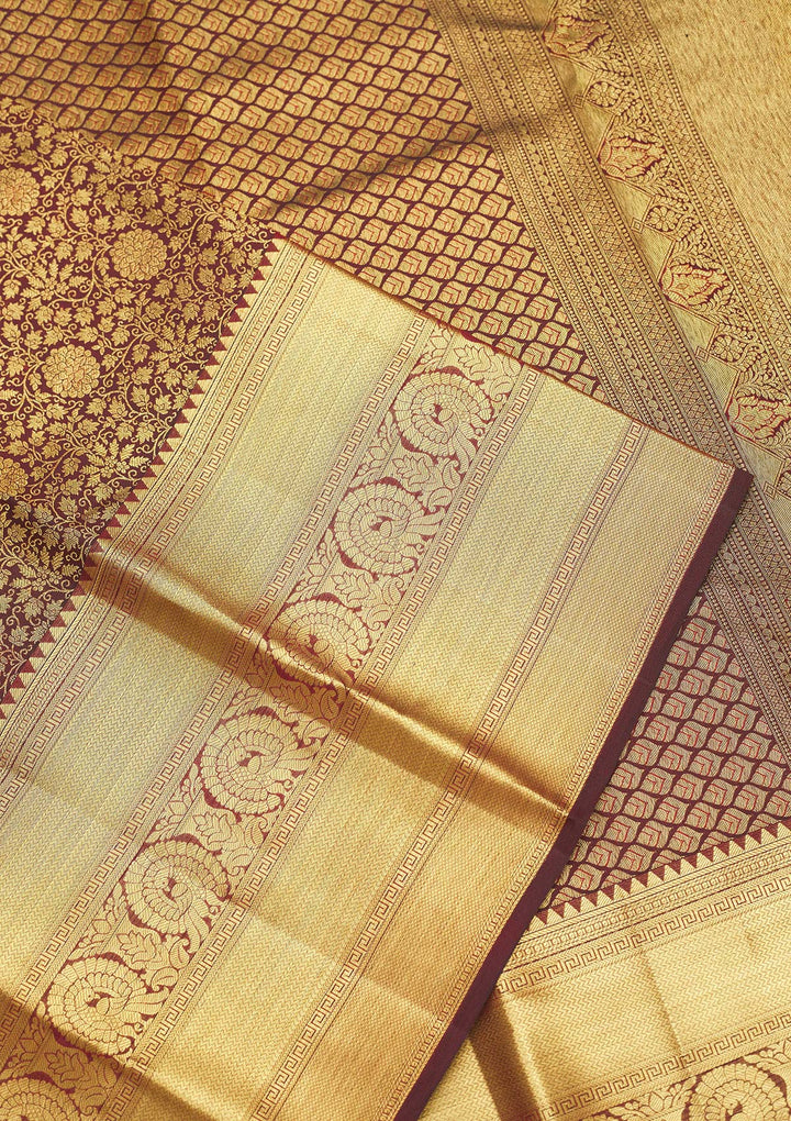 Brown Zariwork Pure Silk Saree