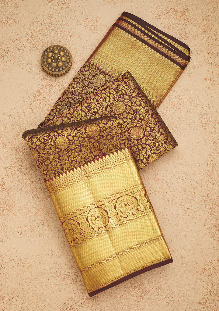 Brown Zariwork Pure Silk Saree