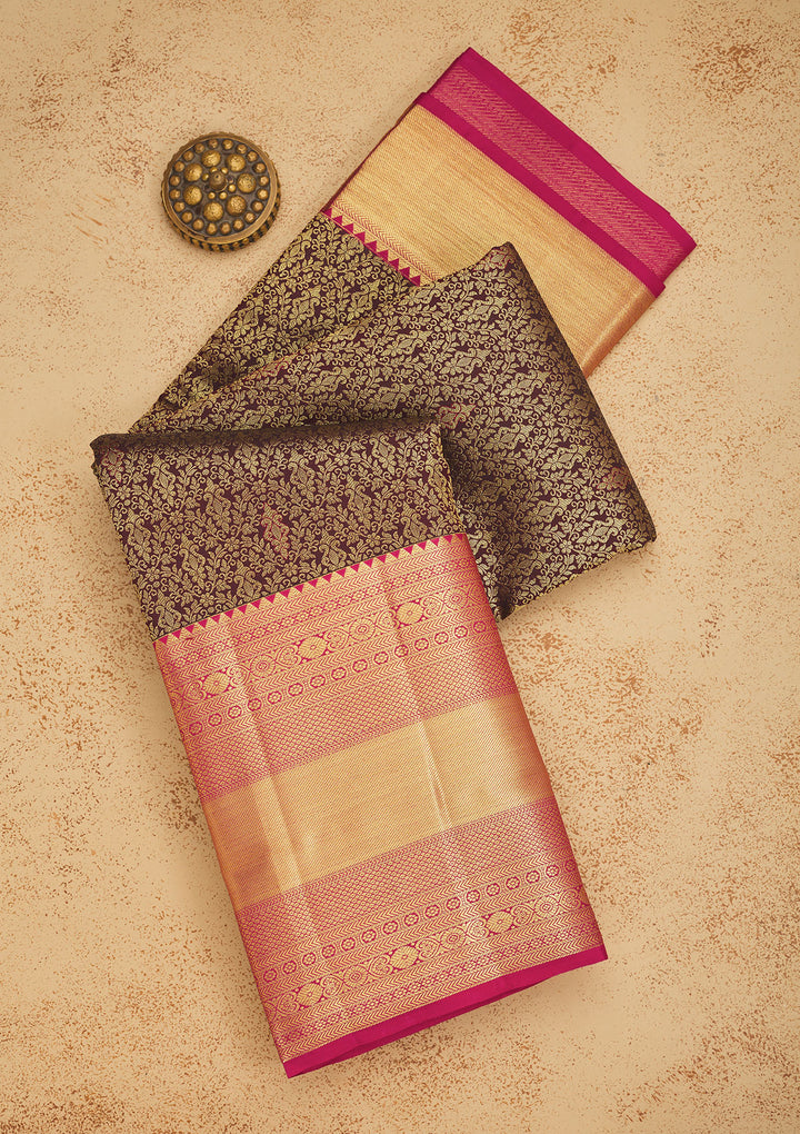 Brown Zariwork Pure Silk Saree