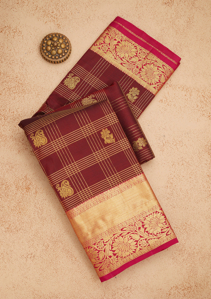 Brown Zariwork Pure Silk Saree