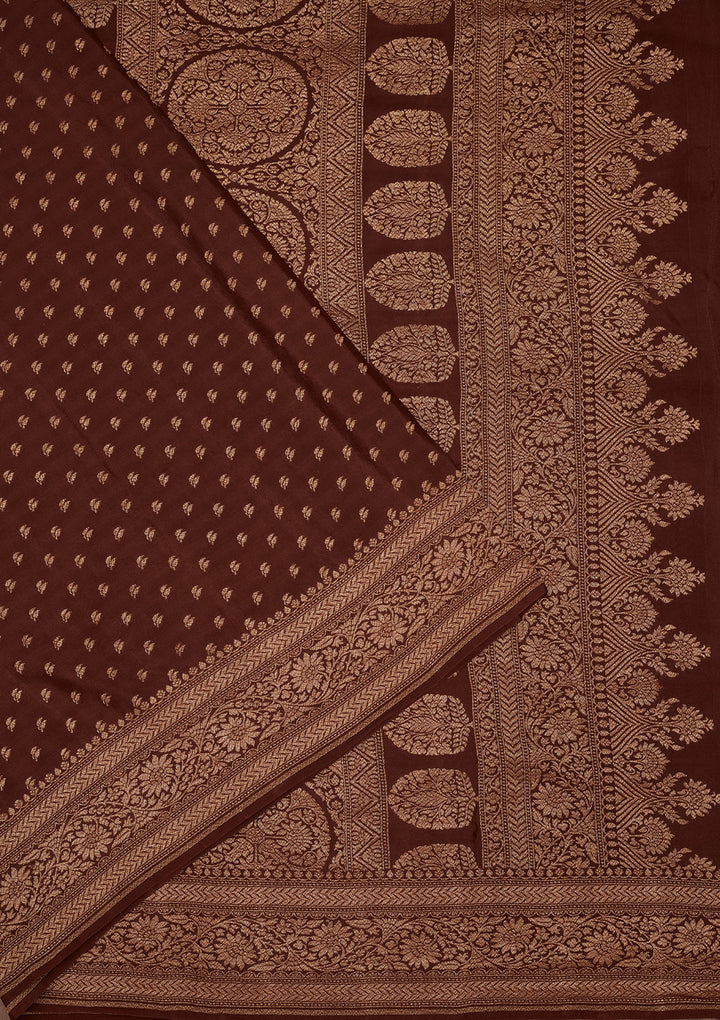 Brown Zariwork Pure Silk Saree