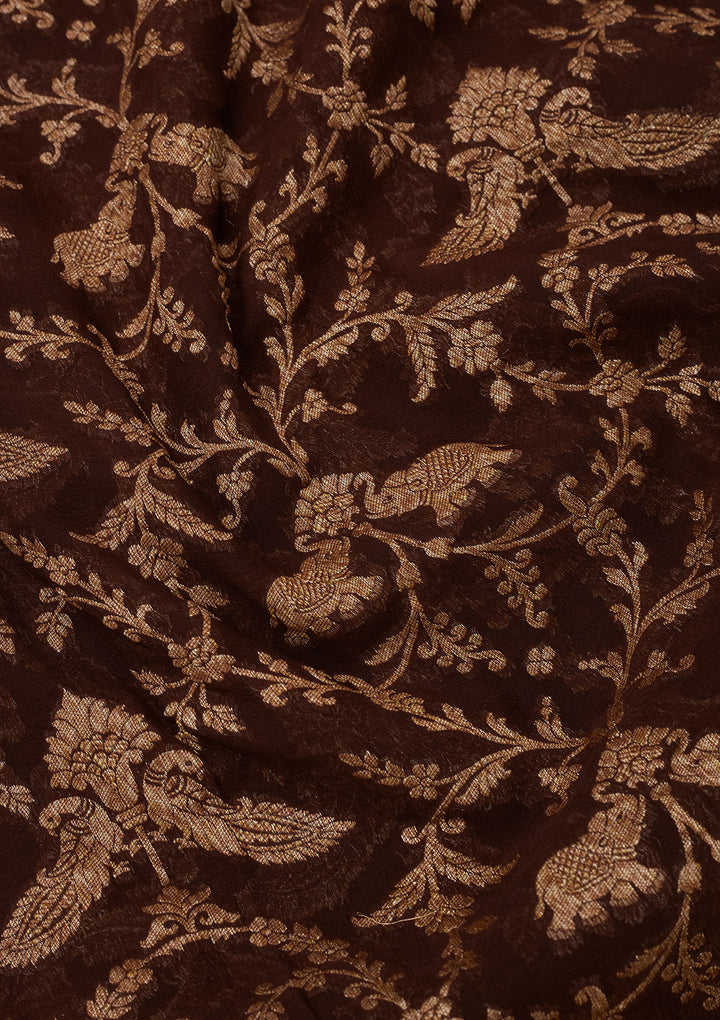 Brown Zariwork Pure Silk Saree