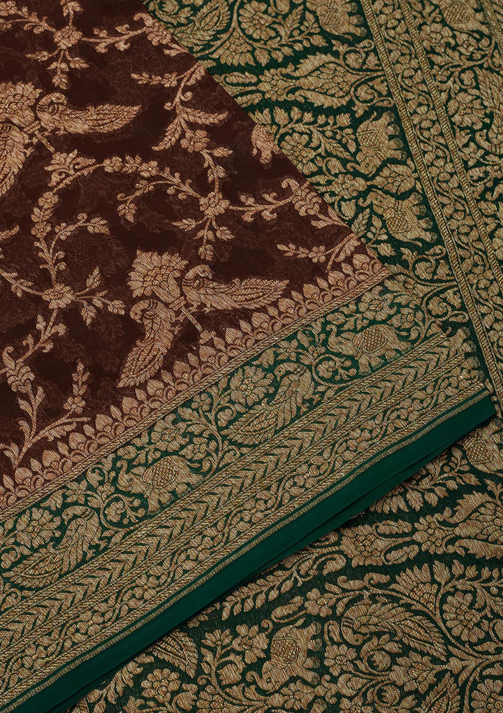Brown Zariwork Pure Silk Saree