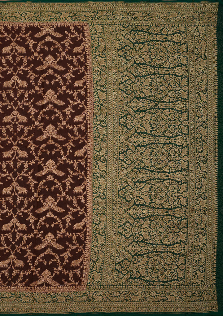 Brown Zariwork Pure Silk Saree