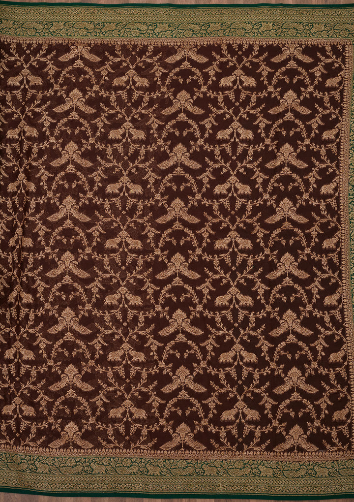 Brown Zariwork Pure Silk Saree