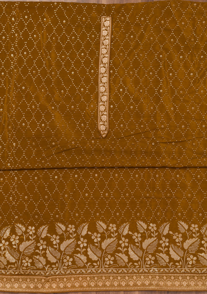 Brown Zariwork Semi Crepe Unstitched Salwar Suit