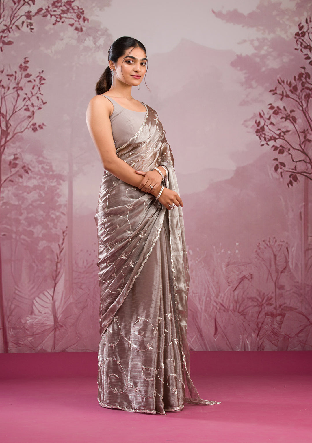Grey  Cutdana Georgette Saree