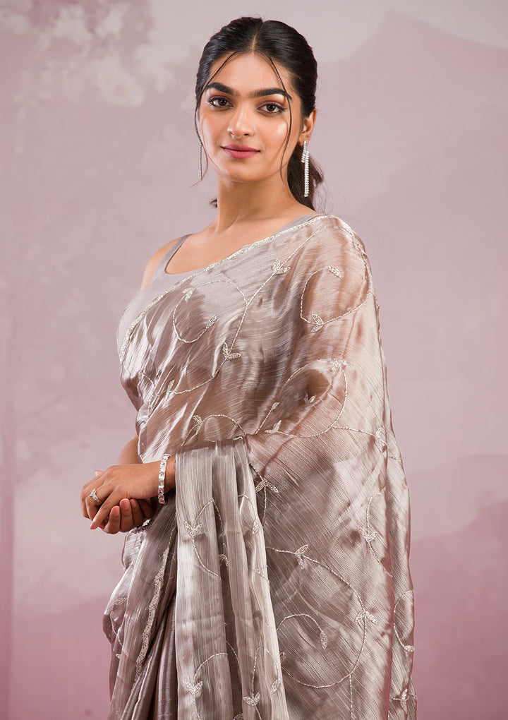 Grey  Cutdana Georgette Saree