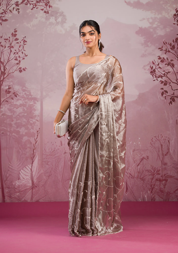Grey  Cutdana Georgette Saree
