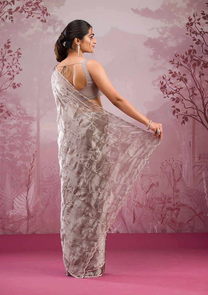 Grey  Cutdana Georgette Saree