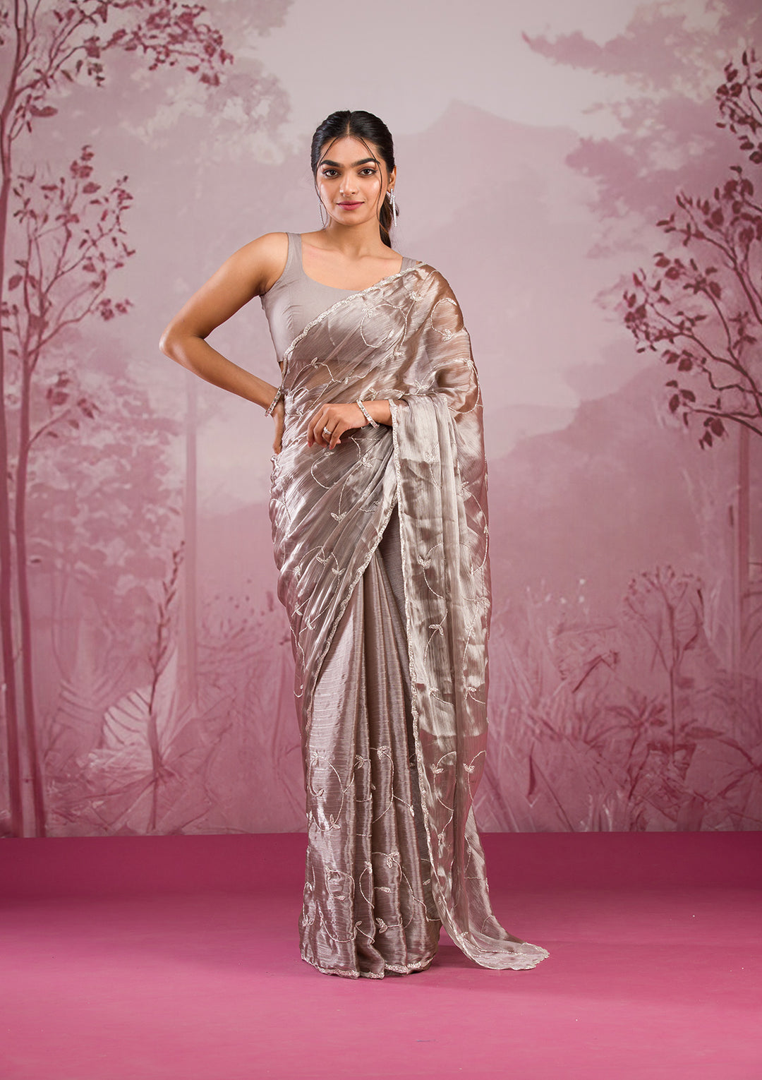 Grey  Cutdana Georgette Saree