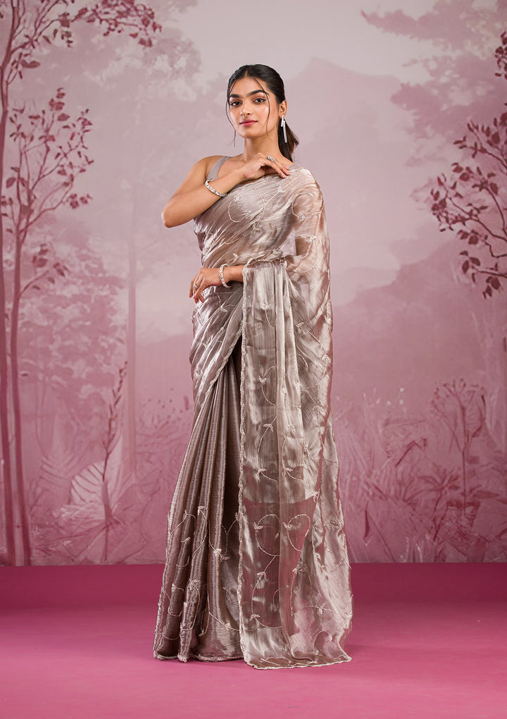 Grey  Cutdana Georgette Saree