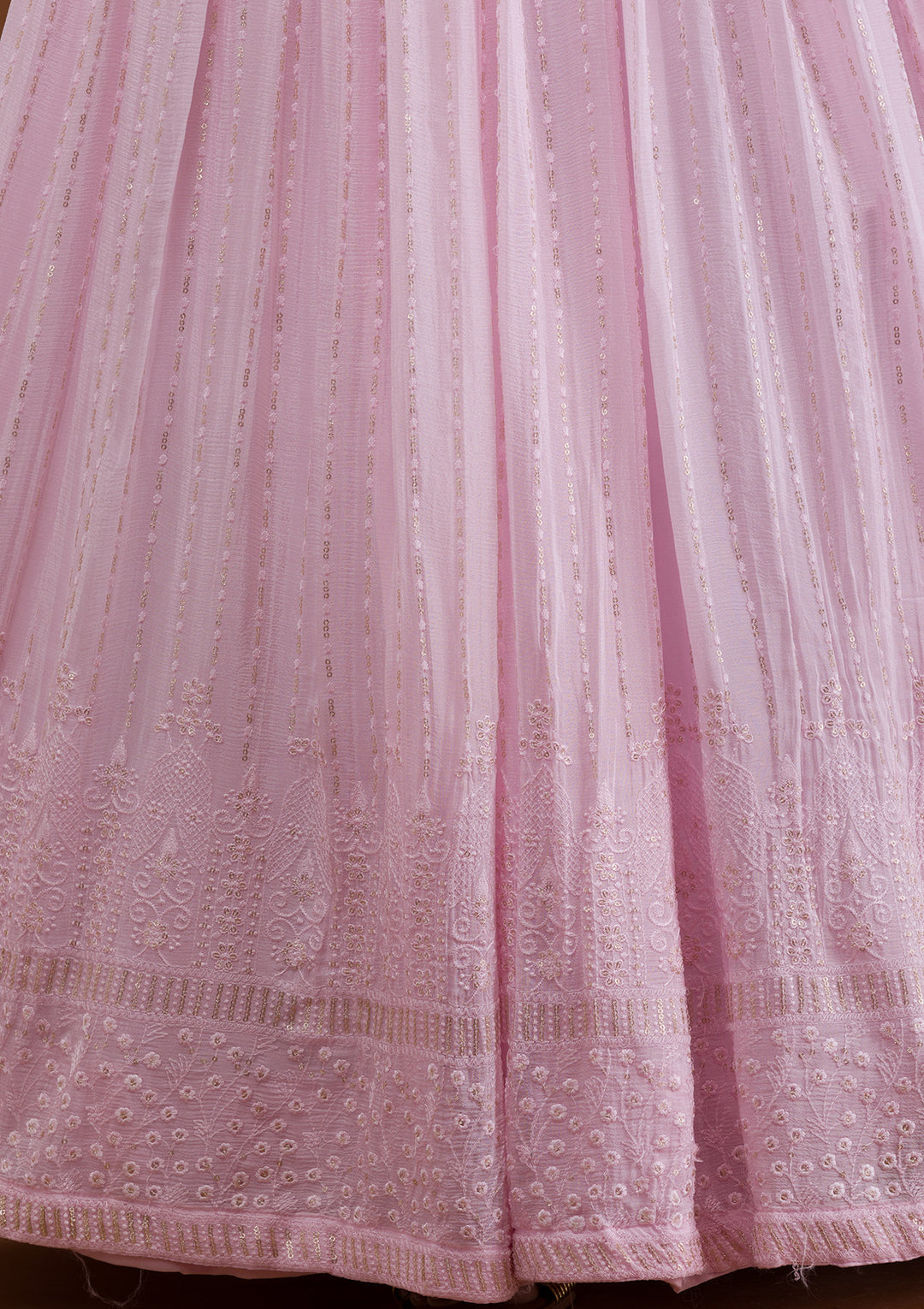 Cream Cutdana Georgette Readymade Lehenga