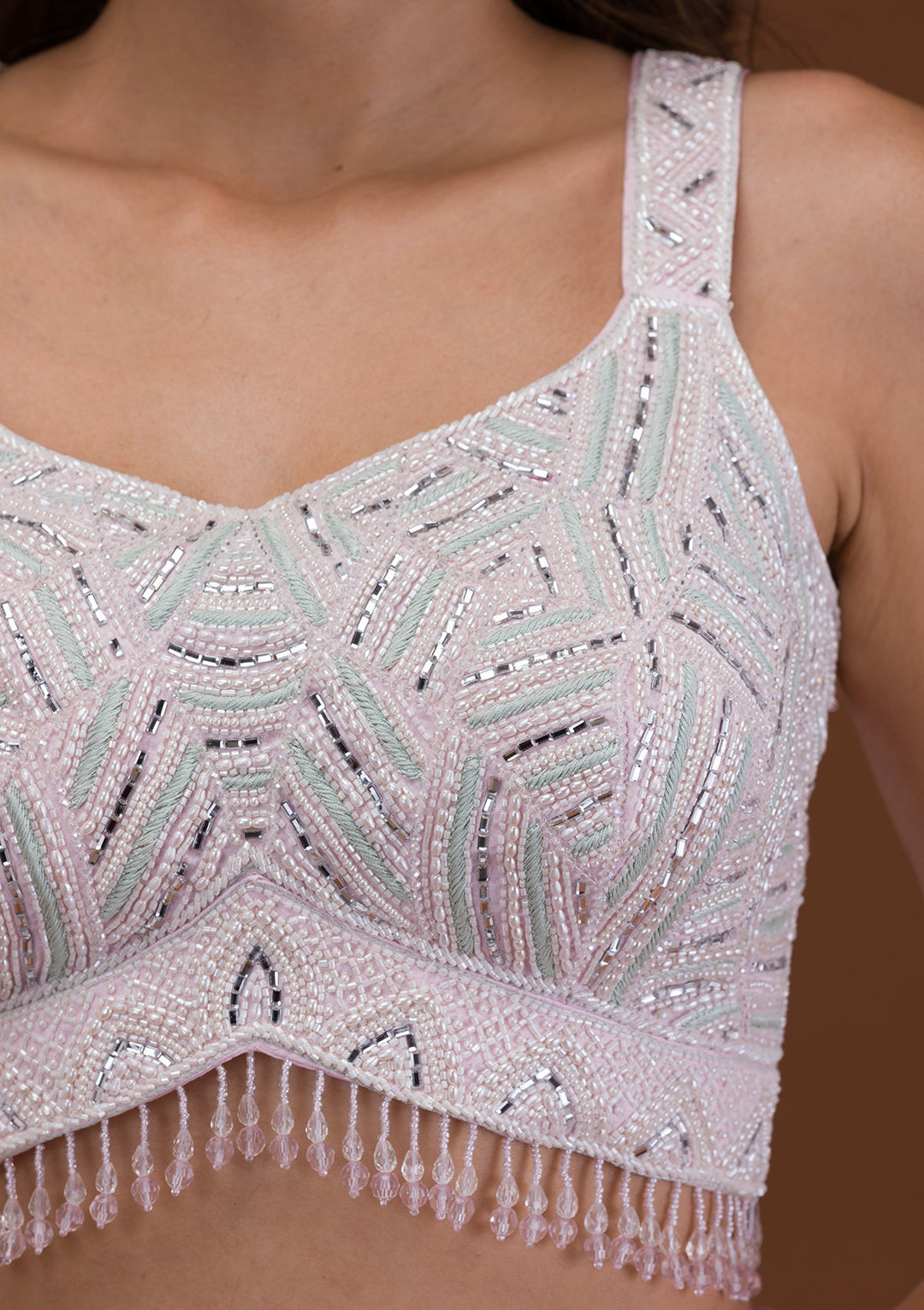 Cream Cutdana Georgette Readymade Lehenga