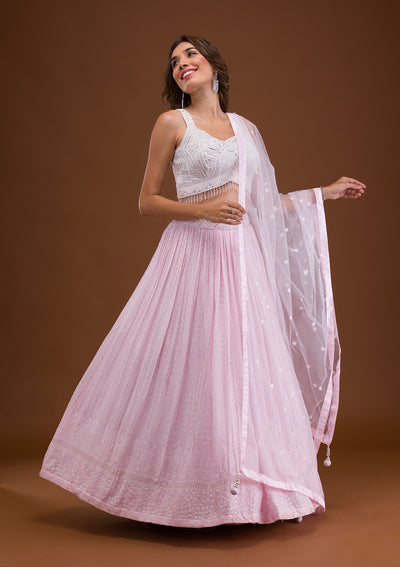 Red-Pink Wedding Wear Designer Chanderi Designer Lehenga Choli