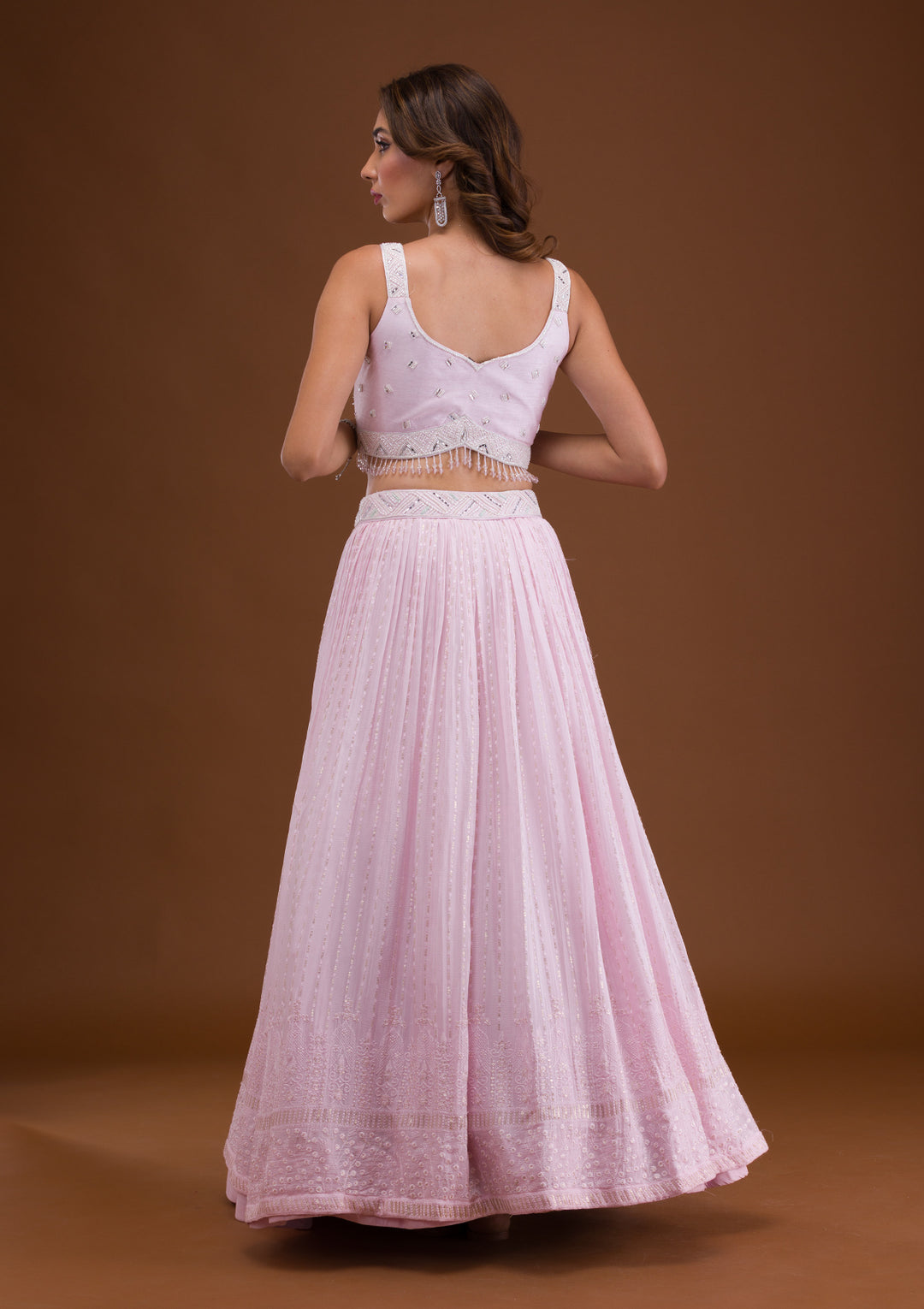 Cream Cutdana Georgette Readymade Lehenga