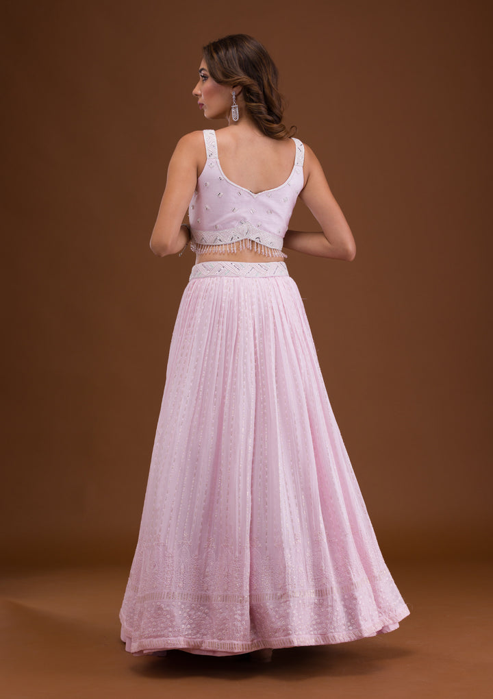 Cream Cutdana Georgette Readymade Lehenga