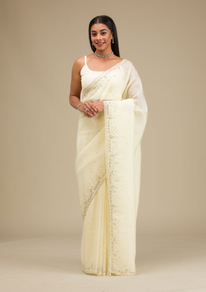 Cream Cutdana Georgette Saree