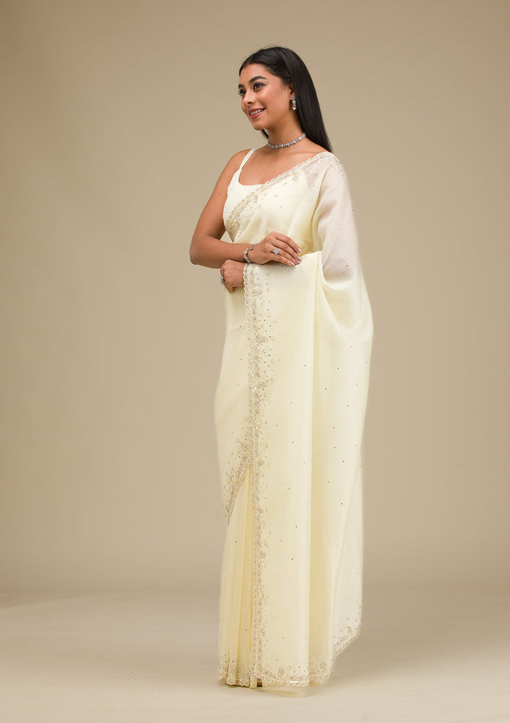 Cream Cutdana Georgette Saree