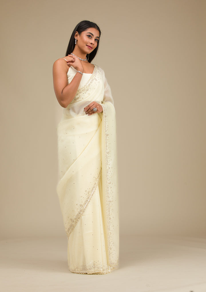 Cream Cutdana Georgette Saree