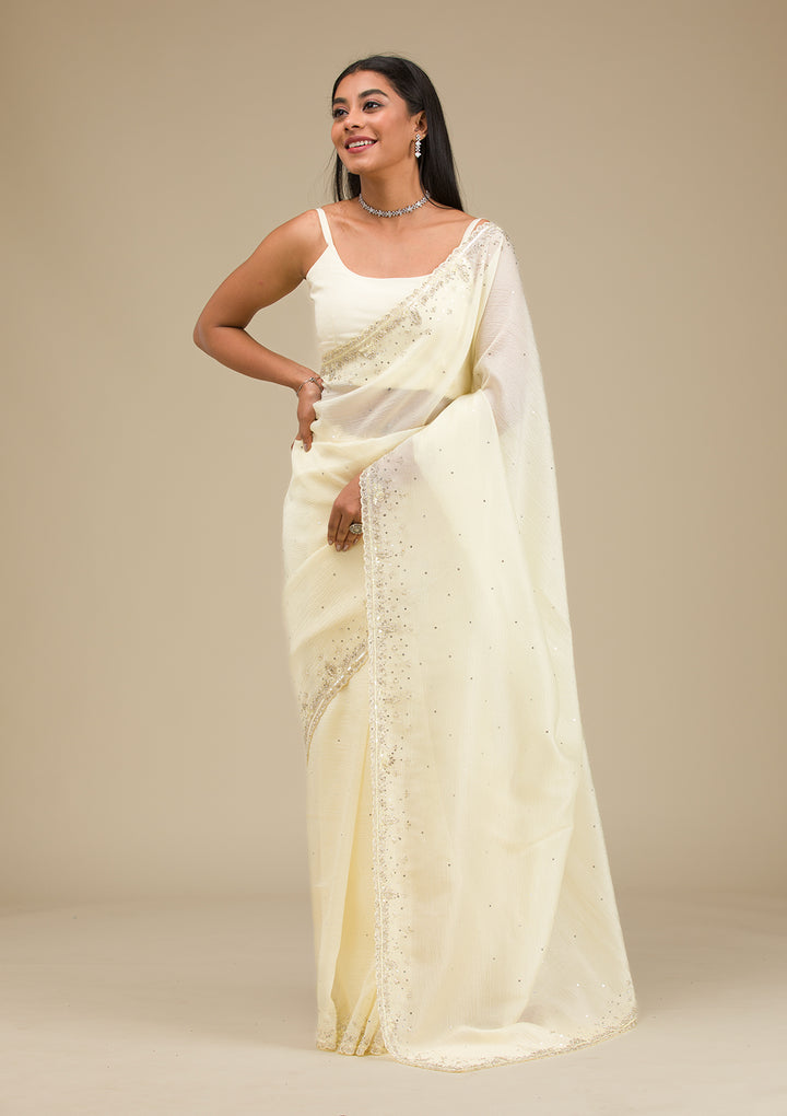 Cream Cutdana Georgette Saree