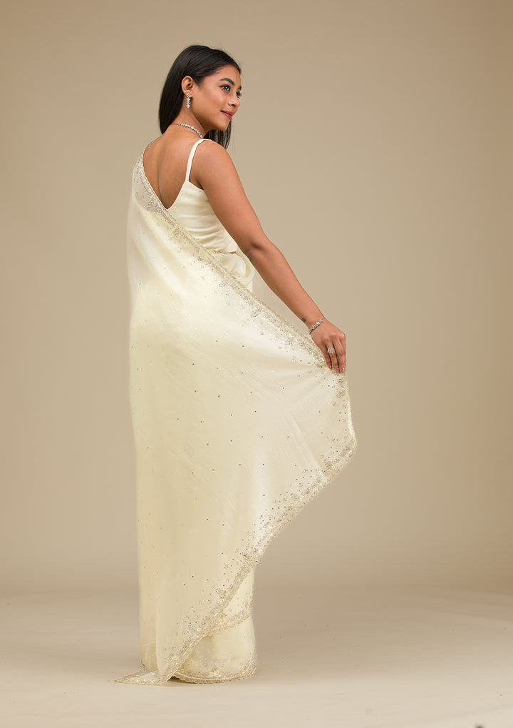 Cream Cutdana Georgette Saree