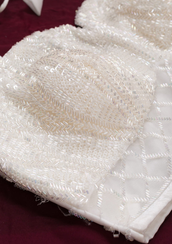 Cream Cutdana Net Blouse
