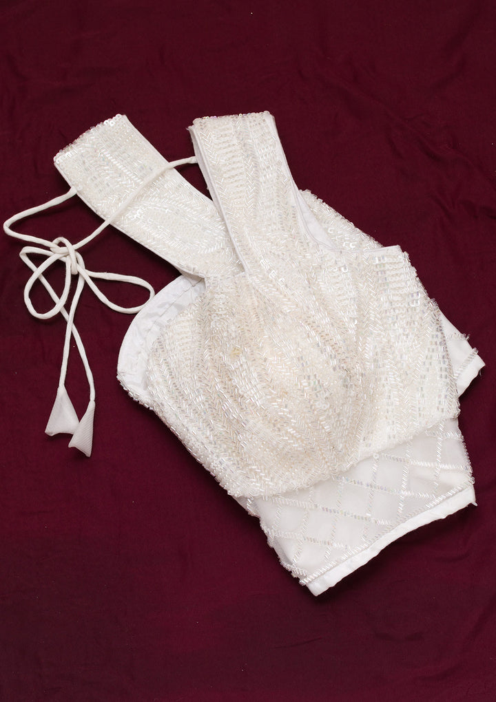 Cream Cutdana Net Blouse