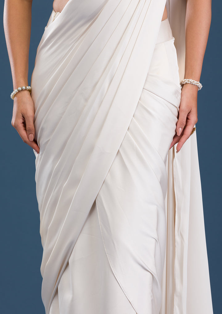 Cream Cutdana Satin Readymade Saree