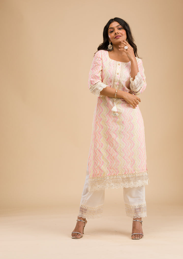 Peach Cutwork Cotton Readymade Salwar Suit