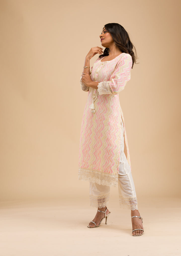 Peach Cutwork Cotton Readymade Salwar Suit