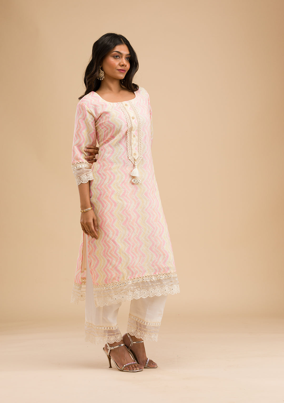 Peach Cutwork Cotton Readymade Salwar Suit