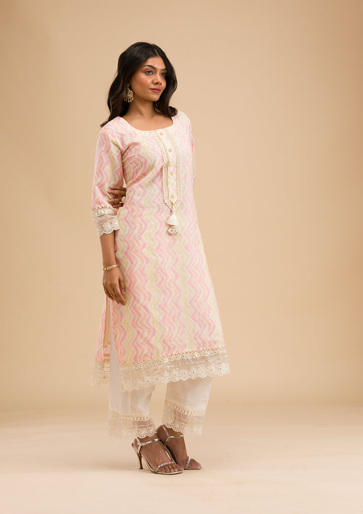 Peach Cutwork Cotton Readymade Salwar Suit