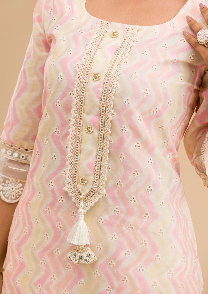 Peach Cutwork Cotton Readymade Salwar Suit