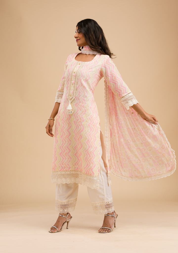Peach Cutwork Cotton Readymade Salwar Suit