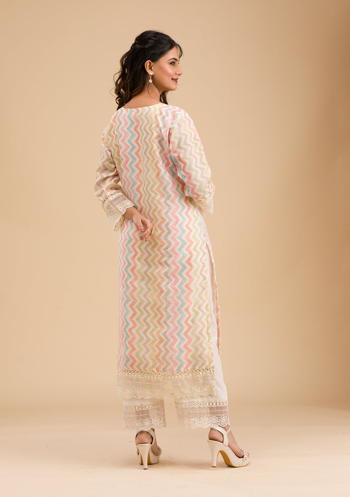 Cream Cutwork Cotton Readymade Salwar Suit