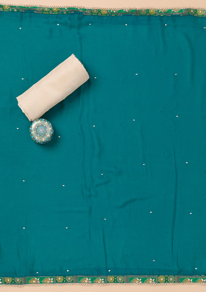 Turquoise Blue Patchwork Organza Unstitched Salwar Suit