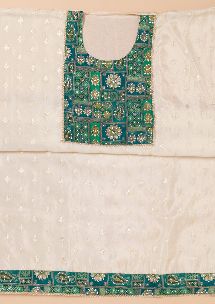 Turquoise Blue Patchwork Organza Unstitched Salwar Suit