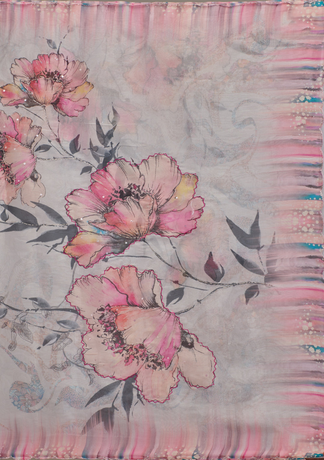 Cream Printed Tissue Saree