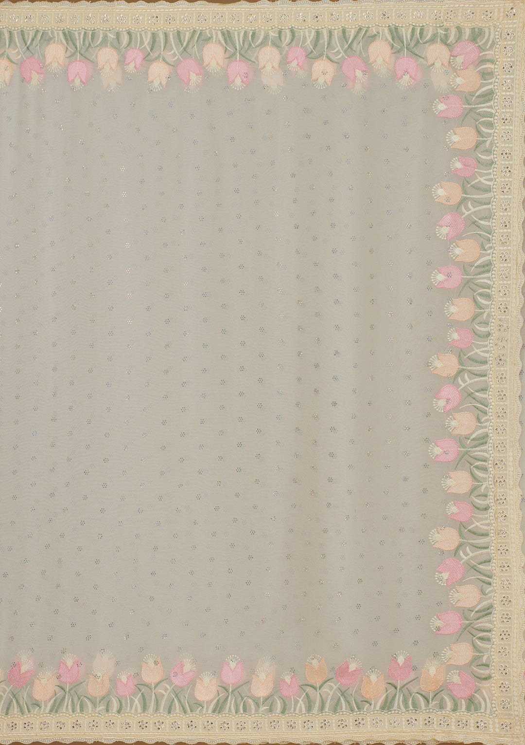 Cream Sequins Georgette Saree
