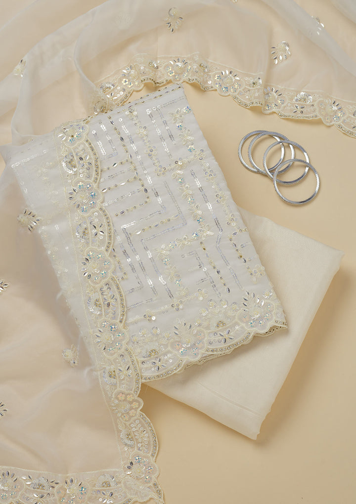 Cream Sequins Organza Unstitched Salwar Suit